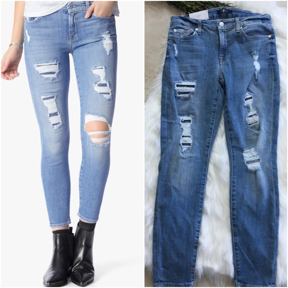 7 For All Mankind Ankle Skinny Destroy and Sequins